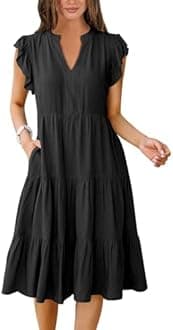 ANRABESS Womens Summer Dress Ruffle Sleeve V Neck Midi Dresses Fashion Casual Fit Flowy Tiered Boho Beach Vacation Sundress