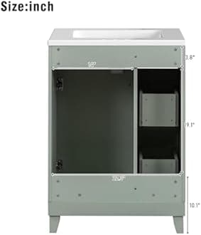 Harper & Bright Designs 24" Bathroom Vanity with Sink, Free Standing Single Basin Vanity Set with Two Drawers and One Door, Modern Solid Wood Bathroom Cabinet with Ceramic Basin for Bathroom, Green