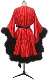 Changuan Women's Feather Robe Silk Satin Fur Bridal Robe Short Dressing Gown Bathrobe Lingerie Nightgown Sleepwear