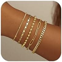 Gold Bracelets for Women,Dainty Bracelets Set for Women Trendy, Gold Bracelets Stack With Beaded, Cuban, Paperclip, Heart, Snake, Rope, Pearl, Cross, Hand Chain, Silver Jewelry Gifts for Women Mom