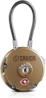 Savior Equipment Quality TSA-Approved 3-Digit Combination Cable Travel Luggage Locks for Rifle Bag Firearm Gun Case Accessories Ammo Boxes Outdoor Storage, RAL 8000 Tan, 1-Pack