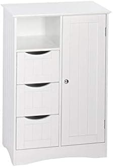 RiverRidge Ashland Bathroom Storage Cabinet with 3 Drawers, Adjustable Shelf & Beadboard Styling - White Bathroom organizer - Freestanding Storage Cabinet