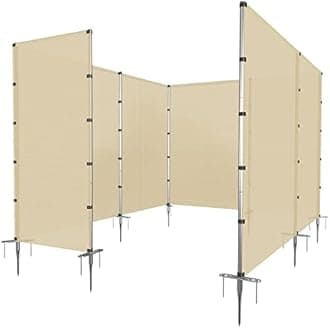 PATIO Outdoor Privacy Fence with Stainless Steel Poles Dog Fencing for Deck Backyard Yard Freestanding Removable Privacy Fence Barrier Garden Chicken Fence with Spikes Beige 6'x56'