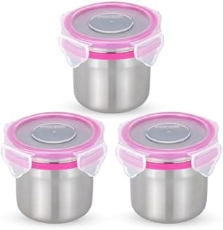 STEELLOCK Stainless Steel Airtight Container with Lid | Leakproof, BPA-Free | Multipurpose Food Storage Containers/Tiffin/Dabba for Office, School & Kitchen | SL-1102-set of 3, 200ml each, Pink