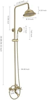 Gold Outdoor Shower Faucet, Exposed Pipe Shower, Bathroom Shower Faucet, 3 Function High Pressure Rainfall Head & Tub Spout, Double Knobs Cross Handle, Wall Mounted, Brushed Gold