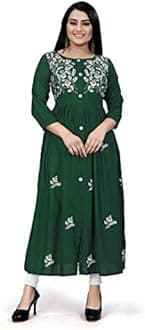 Women's Rayon Flared Embroidery Kurti Under 599 Designer Attractive Look Women's Kurta