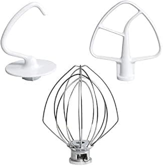 Funmit Mixers Accessories K45WW Wire Whip K45DH Dough Hook K45B Coated Flat Blade Paddle with Scraper Replacement for Kitchen Tilt-Head Aid Stand Mixer Attachments- Stainless Steel