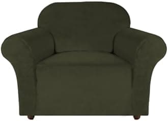 Turquoize Stretch Velvet Chair Cover Sofa Covers for Living Room Armchair Cover Chair Slip Covers with Arms Armchair Slipcover with Elastic Bottom Crafted from Soft Velvet Fabric (Chair, Olive)