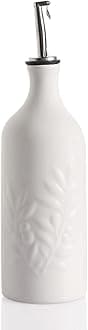 Ceramic Olive Oil Dispenser Bottle, 20 Oz Relief Opaque Oil Cruet Protects Oil To Reduce Oxidation, Suitable for Storage Oil, Vinegar, Soy Sauce, Coffee Syrup, Liquids, Pack of 1 (White)