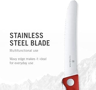 Victorinox Swiss Classic Foldable picnic knife for hiking, fruit, vegetables, bread rolls, sausage, serrated edge, extra sharp, Red