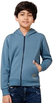 Alan Jones Clothing Boys Regular Fit Zipper Hooded Sweatshirt | Kangaroo Pocket & Drawstring Hood