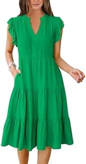 ANRABESS Womens Summer Dress Ruffle Sleeve V Neck Midi Dresses Fashion Casual Fit Flowy Tiered Boho Beach Vacation Sundress