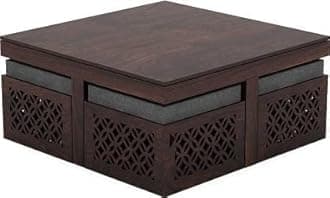 Genuine Decor Solid Rosewood Wood Coffee Table Living Room with 4 Stools New CNC Design Center Table | Hotel | Lounge | (GD03)