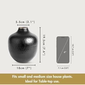 Matt Black Metal Hammered Bud Shape Vase for Home Decor Decoratives for Indoor Outdoor Living Room Balcony | Best Gift for Birthday Anniversary Festival | 1 Large Pcs