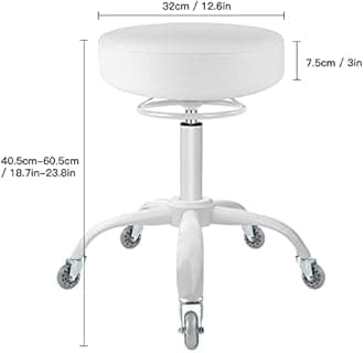 Mineloff Rolling Stool with Wheels 400lbs Weight Capacity,Heavy Duty Lash Chair Adjustable for Tatoo Lab Massage Salon Spa Drafting Nail Teach,360 Swivel,Leather,Thick Seat Padding (Pure White)