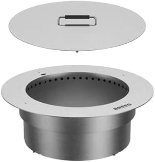 - Zentro Stainless Steel Fire Pit Insert - Smokeless Firepit Ring Insert for Outdoor Fire Pit - for Outside Block, Stone, & Concrete Backyard Firepit Surrounds - Lid Included - Round 24"