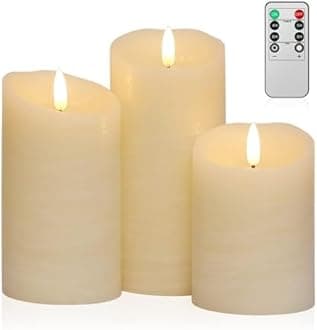 ANGELLOONG Flickering Flameless Candles with Remote, Real Wax Battery Operated Candles with Timer for Home Decor, Set of 3 LED Fake Candle for Fall Wedding Halloween Chirstmas Decoration, Ivory White