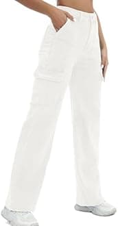 ETTELO Women Cargo Jeans High Waist Y2K Straight Leg Trendy Stretchy Lightweight Jeans for Women