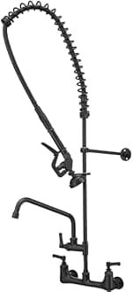 BWE Matte Black Commercial Kitchen Faucet with Spring Pull Down Sprayer Industrial with 12" Swivel Spout 41" Height Wall Mount Kitchen Sink Faucet with Pre-Rinse Sprayer