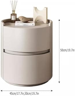 ERICAT Round Night Stand Nightstand, Wooden Bedside Table for Bedroom, Outer Leather Bedside Table, Nightstand Storage Living Room end Tables Drawer Shelf Bed Side Table(Orange,45x45x50cm)