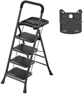 Daolift 4 Step Ladder 660lbs Capacity Folding Step Ladder with Wide Anti-Slip Pedal Protable Stell Step Stool with Tool Platform Lightweight Step Stool Multi-use for Home/Garage/Garden/Painting/Decor