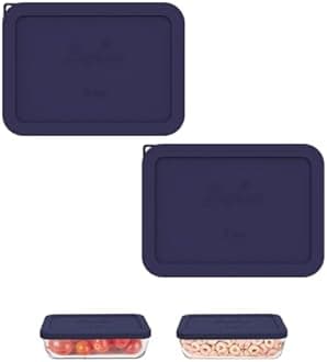 Sophico 3 Cup Rectangle Silicone Storage Cover Lids Replacement for Pyrex 7210-PC Glass Bowls, Container not Included (NAVY BLUE, 2 Pack)