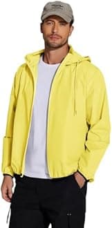 COOFANDY Unisex Packable Rain Jacket Lightweight Waterproof Hooded Outdoor Running Hiking Cycling Raincoat Yellow