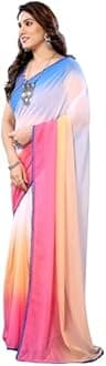 MOHIT CREATIONS Women's Party Wear Georgette Printed Border Ready To Wear Saree With Unstiched Blouse Piece