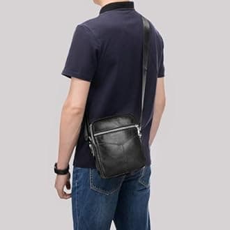 Men's Messenger Bag Genuine Leather Small Shoulder Bag Men's Shoulder Bag Business Vintage Backpacks Crossbody Bags Multifunctional Travel Handbags (Black)