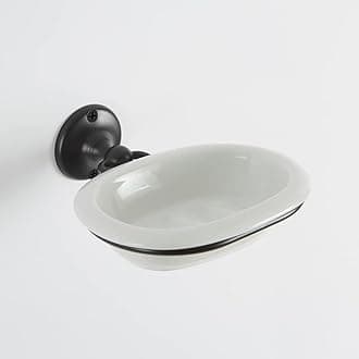 Milano Elizabeth Traditional Bathroom Wall Mounted White Ceramic Soap Dish and Black Holder