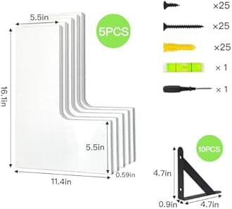 Fixwal Floating Shelves for Wall, Rustic Wood Wall Mounted Corner Shelf for Bathroom, Kitchen, Bedroom, Home Decor, Laundry Room, Living Room, Set of 5 (White)