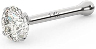 EternalDia IGI Certified 1.5mm/1.7mm/2mm Diamond Nose Stud With Ball / 14K Gold Nose Stud in 20 Gauge/Nose Ring Bone Diamond Color-I-J, Diamond Clarity- I2-I3 For Women