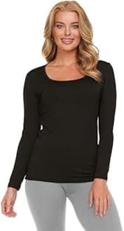 Thermajane Long Sleeve Thermal Shirts for Women Cold Weather, Womens Thermal Underwear Tops, Base Layer Women Thermal, Black, Medium
