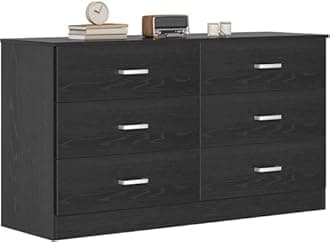 Bigbiglife Wood Dresser for Bedroom, 6 Drawer Double Dresser with Metal Handles, Sturdy and Modern Chest of Drawers (Black)