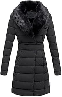 Bellivera Women's Winter Puffer Jacket Cold-Resistant Patchwork Plush Lining Coat with Removable Fur Collar Hooded and Belted