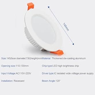 12W LED Recessed Ceiling Spotlights, 6000K Cold White Ultra Slim Panel Light, Cut Φ110-130mm, AC110-240V Round Downlights for Living Room Office, 20 Pack