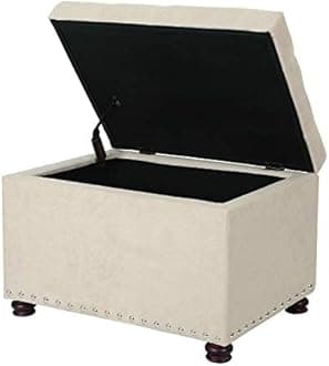 Furnistar Storage Ottoman, Fabric Storage Bench, Footrest Stool Ottoman, Storage Ottoman Bench, for Living Room Bedroom, Easy Assemble Ottoman, 23.6×17.7×16.9 Inches, Beige