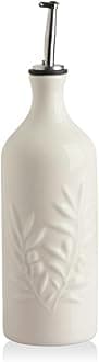 Sweejar Ceramic Olive Oil Dispenser Bottle, 20 Oz Relief Opaque Oil Cruet Protects Oil To Reduce Oxidation, Suitable for Storage Oil, Vinegar, Soy Sauce, Coffee Syrup, Liquids, Set of 1 (Beige)