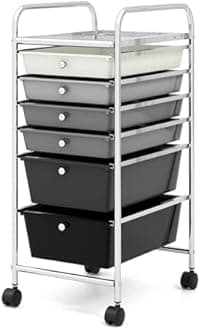 COSTWAY 6-Drawer Rolling Storage Cart, Multifunctional Art Craft Tools Organizer on Wheels, Heavy Duty Utility Mobile Storage Trolley w/ 2 Lockable Wheels for Home Office School, Mixed Black