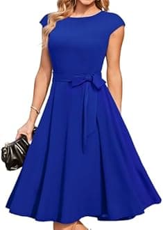 DRESSTELLS Women's Vintage Homecoming Tea Dress Cocktail Party Swing Dress with Cap-Sleeves RoyalBlue S