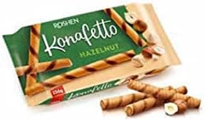 Roshen Crispy Flavorful Wafer Rolls "Konafetto" with Hazelnut-Cream Filling, 4.94oz/140 grams Pack of 3