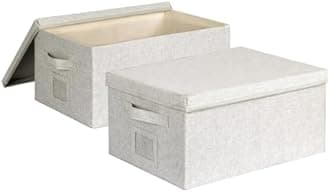Graciadeco Storage Bins with Lids (Off White, Large -2 Pack)
