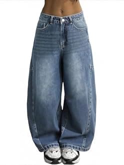 EMMIOL Women Boyfriends Hip Hop 90s Vintage Baggy Jeans Loose Denim Pants Mid-Low Waist Jeans