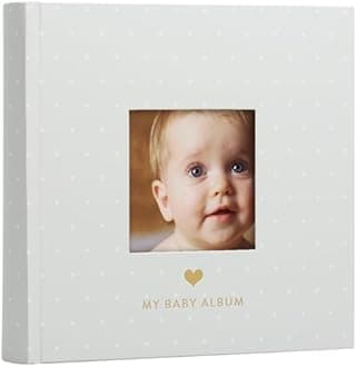 Pearhead Photo Album, Thoughtful Keepsake Gift for Baby, Christening, Or Baptism - 50 Pages, Grey with White Polka Dots