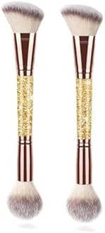 UAIAGM 2Pcs Dual-ended Makeup Brushes for Contouring, Blending and Bronzing Angled Foundation Brush&Concealer Brush Premium Luxe Hair for Flawless Application of Liquid Cream and Powder Makeup Gold