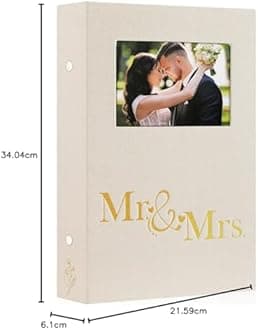 Lanpn Wedding Photo Album 4x6 300 Pocket Photos Slip in, Linen Cover Large Capacity Newlywed Marriage Window Album Hold 300 Horizontal Photos (Mr & Mrs, Beige)