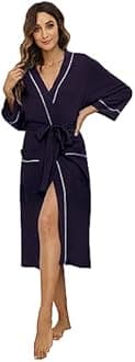 HEARTNICE Womens Cotton Robe, Soft Kimono Spa Knit Long Bathrobe Lightweight Loungewear