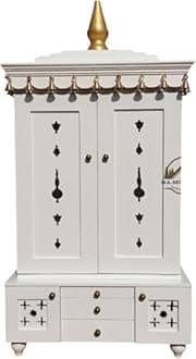 M.A. ART AND CRAFT Wooden Temple Mandir White Beautiful Hanging Bells Handcrafted Pooja Ghar Mandir (Design 30)