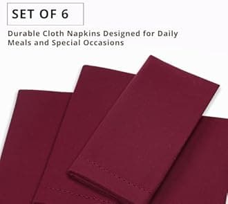 PurpleEssences Set of 6 Hemstitch Cloth Dinner Napkins 100% Cotton - Soft Durable Washable - Ideal for Wedding Christmas Holiday Winter - Perfect Everyday Use Table Linen 18x18 - Burgundy