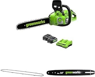Greenworks 48V(2x24V) Cordless 35cm brushless Chainsaw with Two 4Ah Batteries & Double charger-GD24X2CS36K4X + Greenworks Replacement 35cm Chain + Greenworks 35cm Guide Bar